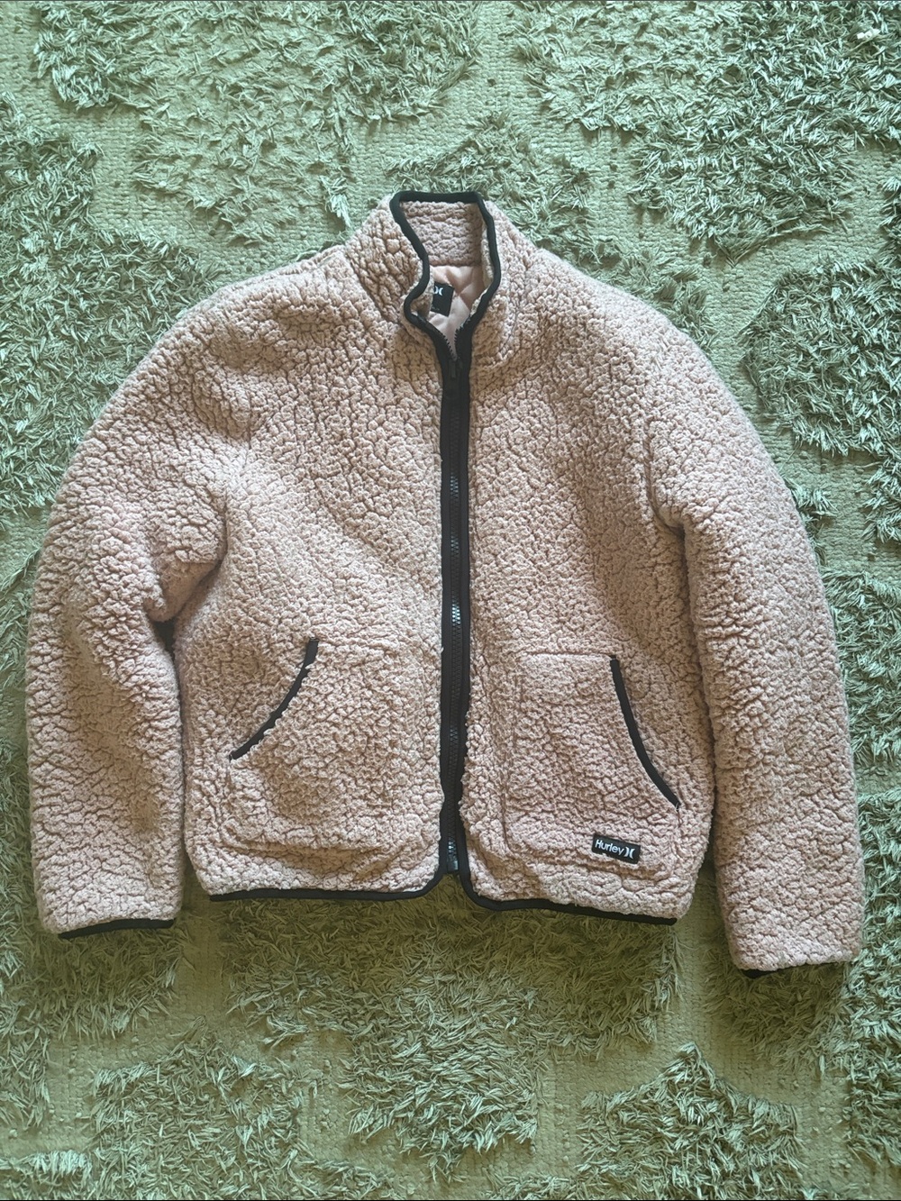 Hurley Light Pink Sherpa Jacket with Black Trim